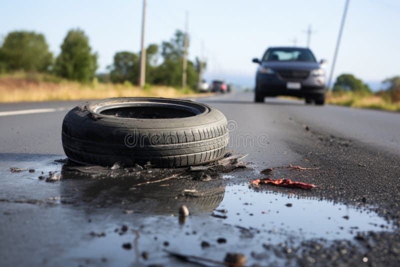 Burst and Flattened Tyre Post a Highspeed Accident Stock Image Image