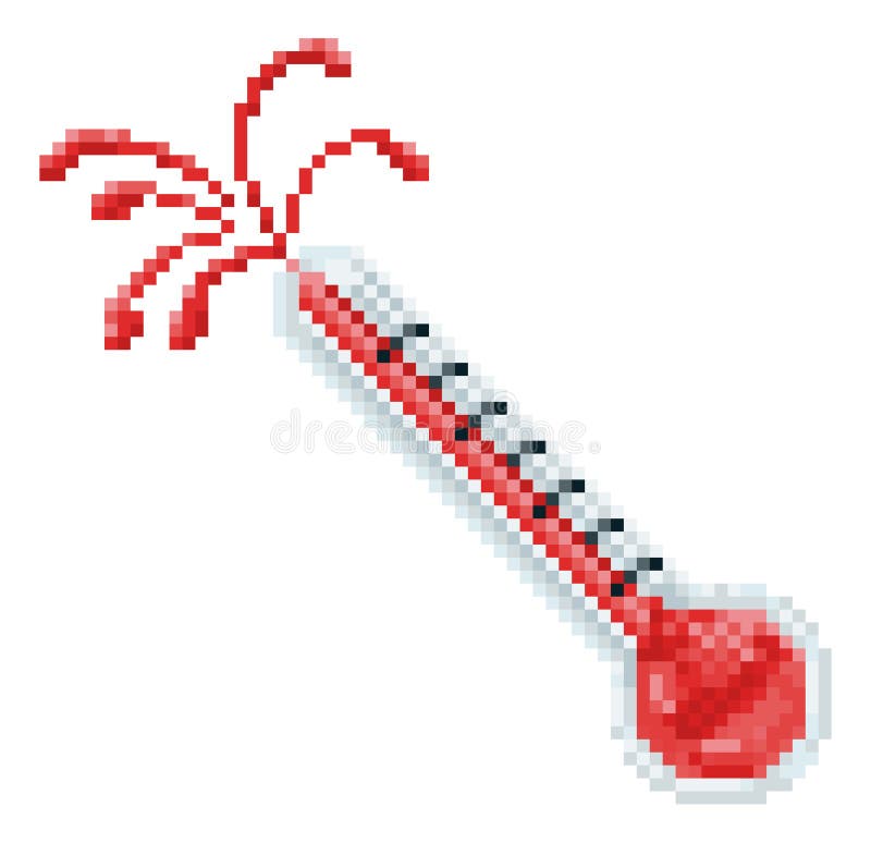 Bursting Exploding Thermometer Pixel Art Icon.
