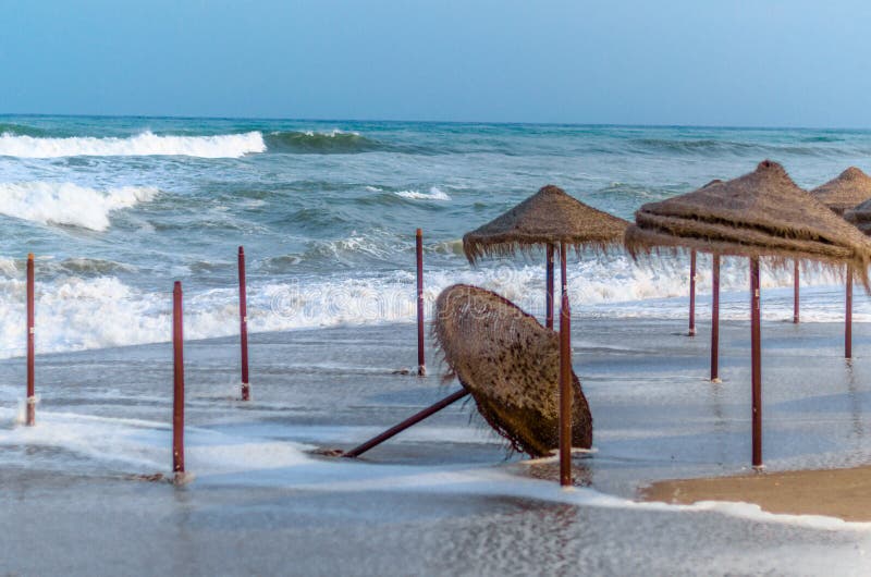 Rough seas during a storm, seen from Fuengirola beach, Costa del Sol, Andalusia, southern Spain. Rough seas during a storm, seen from Fuengirola beach, Costa del Sol, Andalusia, southern Spain