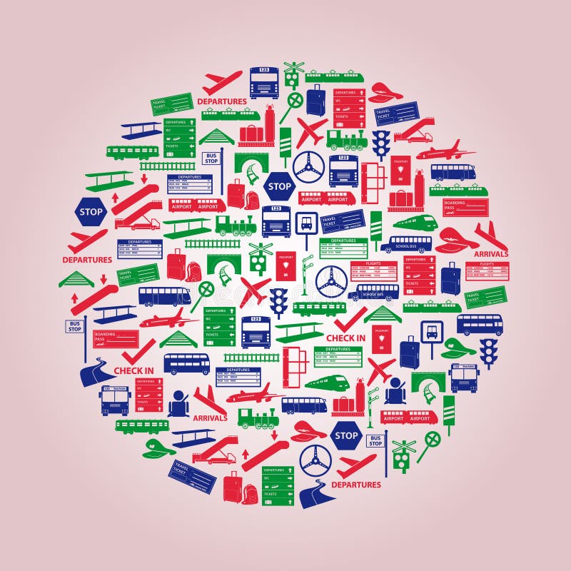 Bus, airplane and train transport icons eps10 royalty free illustration