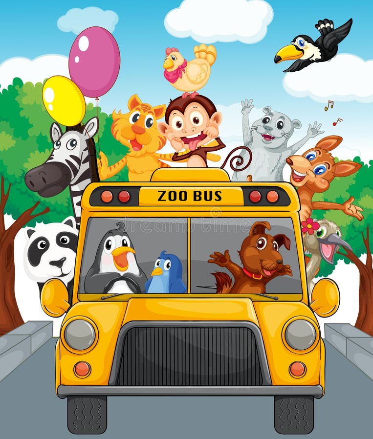 Bus of animals stock illustration. Illustration of chimpanzee 25385655