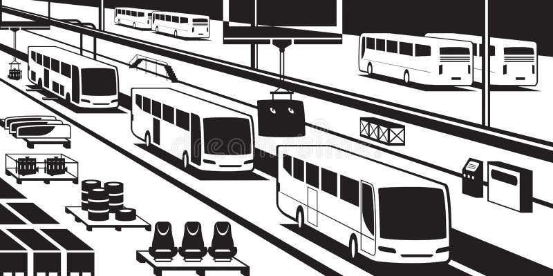 Bus assembly line stock illustration