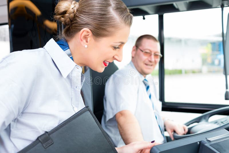 Bus or coach driver and tourist guide