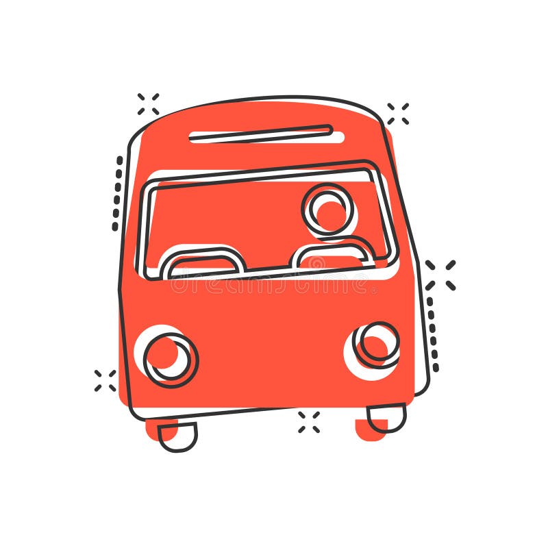 Bus icon in comic style. Coach cartoon vector illustration on white isolated background. Autobus vehicle splash effect business.