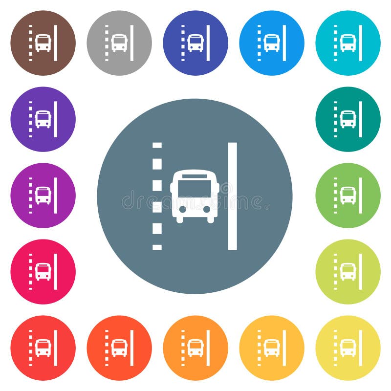 Bus lane flat white icons on round color backgrounds