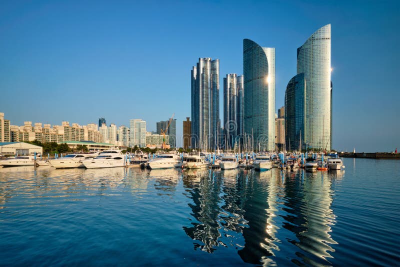 Busan marina with yachts on sunset, South Korea