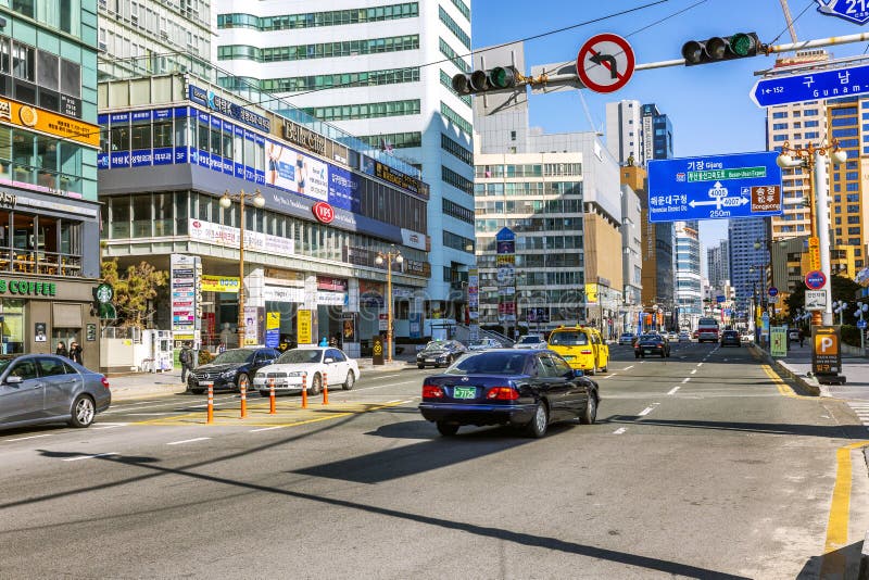 Busan, South Korea, 01/01/2018. Modern Street on the Waterfront with