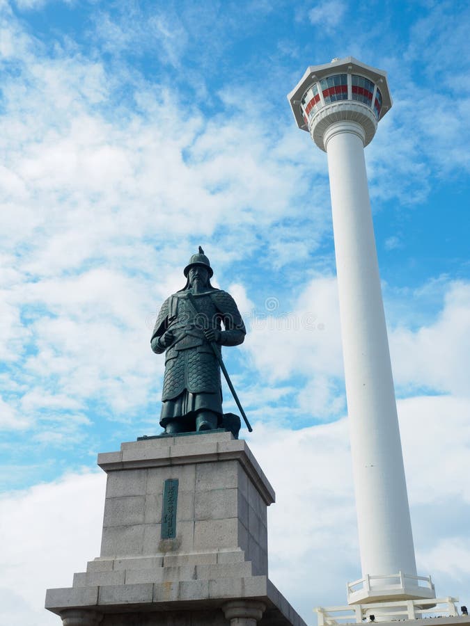 Busan Tower and Statue of Yi Sun-sin at Yongdusan Park Editorial Stock  Photo - Image of landmark, building: 83318333