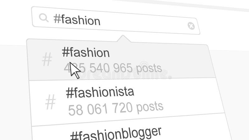 Busca do hashtag da forma através dos cargos sociais dos meios rendição 3d ilustração stock Busca do hashtag da forma através dos cargos sociais dos meios rendição 3d ilustração stock