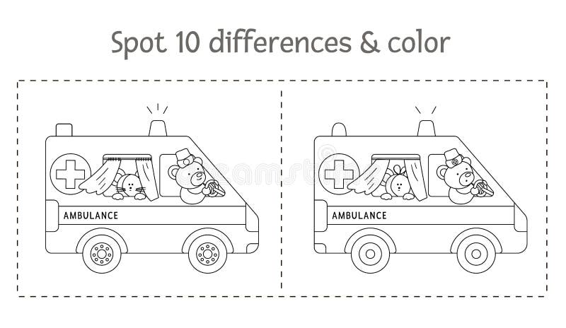 Busca Médica Diferenças Jogo E Página De Colorir Para Crianças