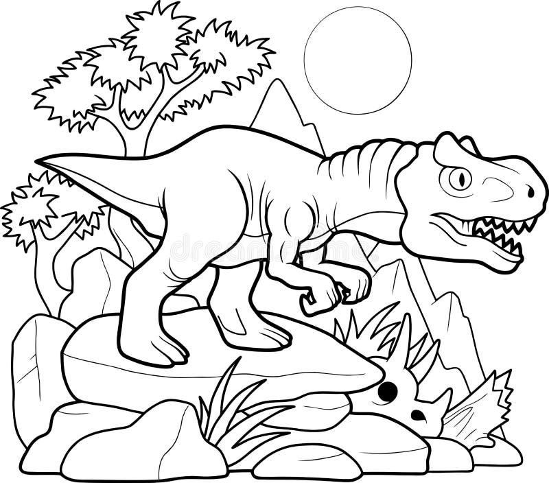 Página Do Livro De Colorir De Cena Do Dinossauro T Rex Ilustração do Vetor  - Ilustração de feroz, cena: 188054056