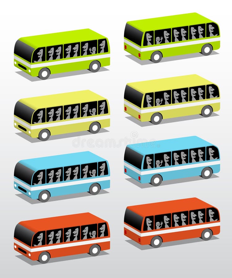 Buses in four colors royalty free illustration