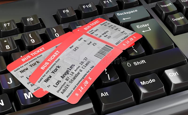 Busfahrkarten auf Computertastatur Konzept 3d Rendering lizenzfreie abbildung