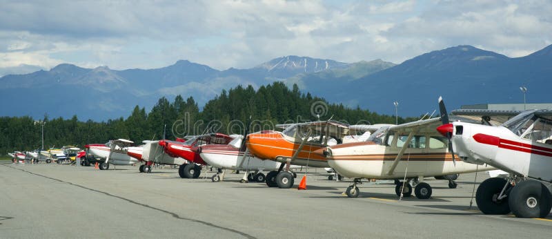 Bush Planes Airport Anchorage Small Airplanes royalty free stock images Bush Planes Airport Anchorage Small Airplanes royalty free stock images