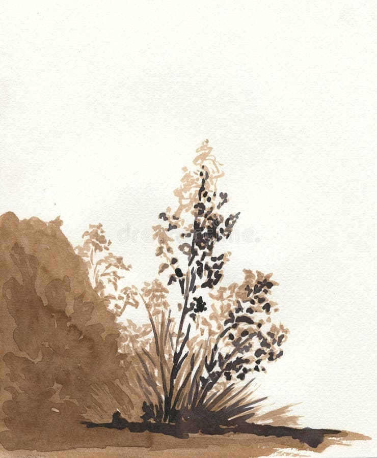 Bush, plant, tree, brown ink pattern stock illustration