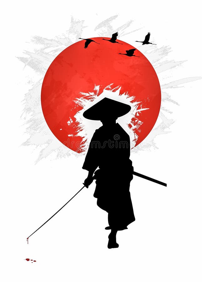 Bushido - samouraï sur le drapeau de Japonais de fond illustration stock Bushido - samouraï sur le drapeau de Japonais de fond illustration stock