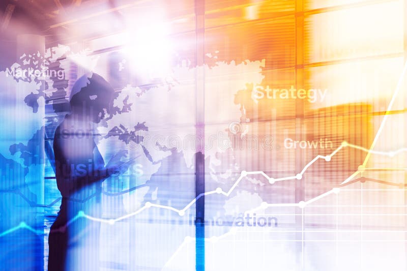 Business abstract background double exposure graph, chart and diagram. World wide map and. Global business and financial trading vector illustration Business abstract background double exposure graph, chart and diagram. World wide map and. Global business and financial trading vector illustration