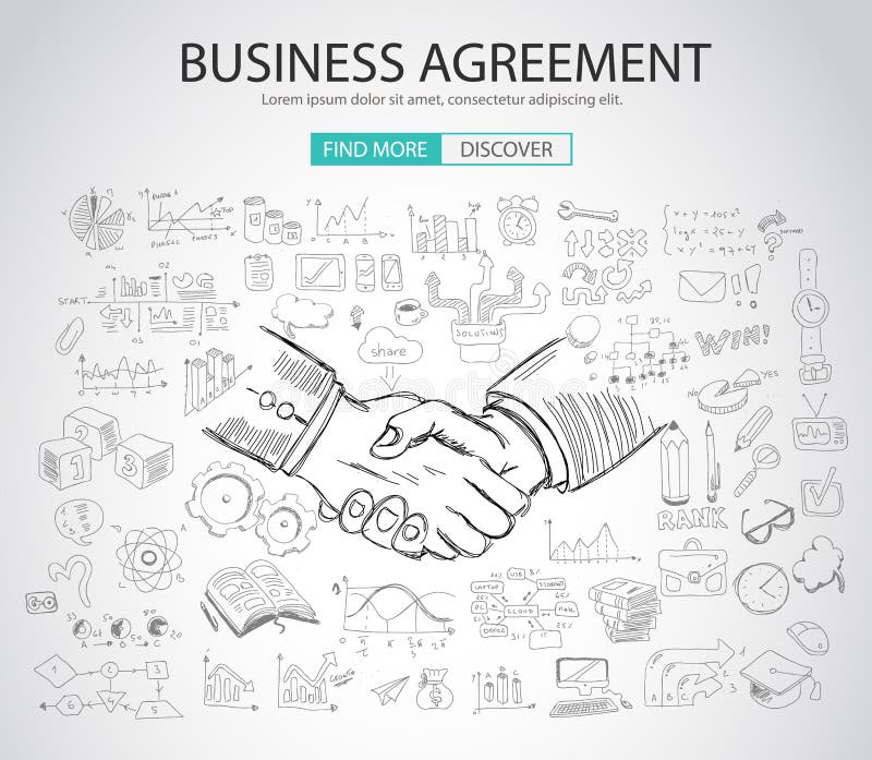 Business Agreement concept wih Doodle design style :finding solution, brainstorming, creative thinking. Modern style illustration for web banners, brochure and flyers.