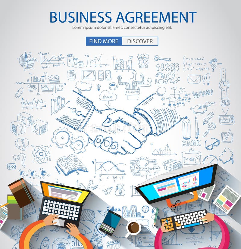 Business Agreement concept wih Doodle design style :finding solution, brainstorming, creative thinking. Modern style illustration for web banners, brochure and flyers.