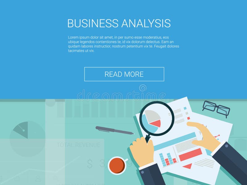Business analysis background with magnifying glass vector illustration