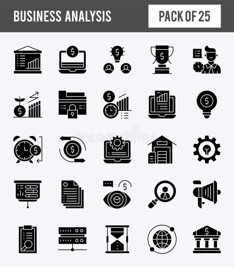 25 Business Analysis Glyph Icon Pack. Vector Illustration Stock Vector ...
