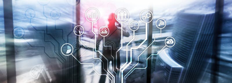 Business applications icons on blurred background. Financial and trading. Internet technology concept stock image Business applications icons on blurred background. Financial and trading. Internet technology concept stock image