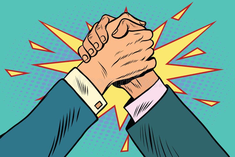 Business Arm wrestling fight confrontation, pop art retro vector illustration
