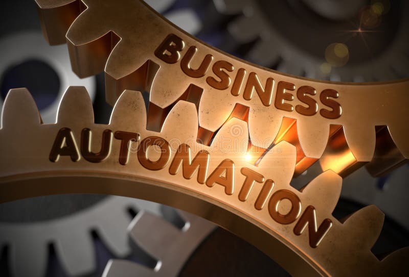 Business Automation on Golden Cogwheels. 3D Illustration.