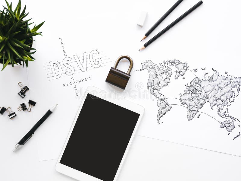Business background with different office supplies and sketches and notes on white table stock photography Business background with different office supplies and sketches and notes on white table stock photography