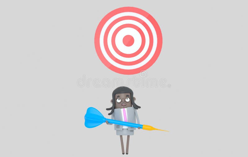 Business black woman holding a big blue dart. Dartboard. Isolated. royalty free illustration