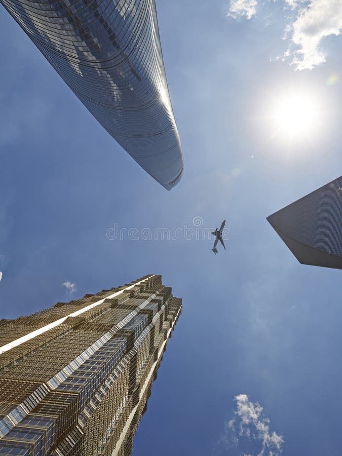 business buildings and air plane