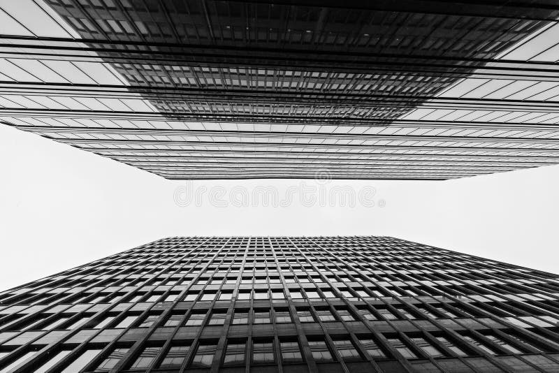 Business buildings skyline looking up with sky, high-rise buildings, modern architecture