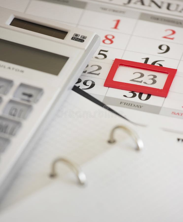 Business Calendar.Calculator. Stock Image Image of background, desk