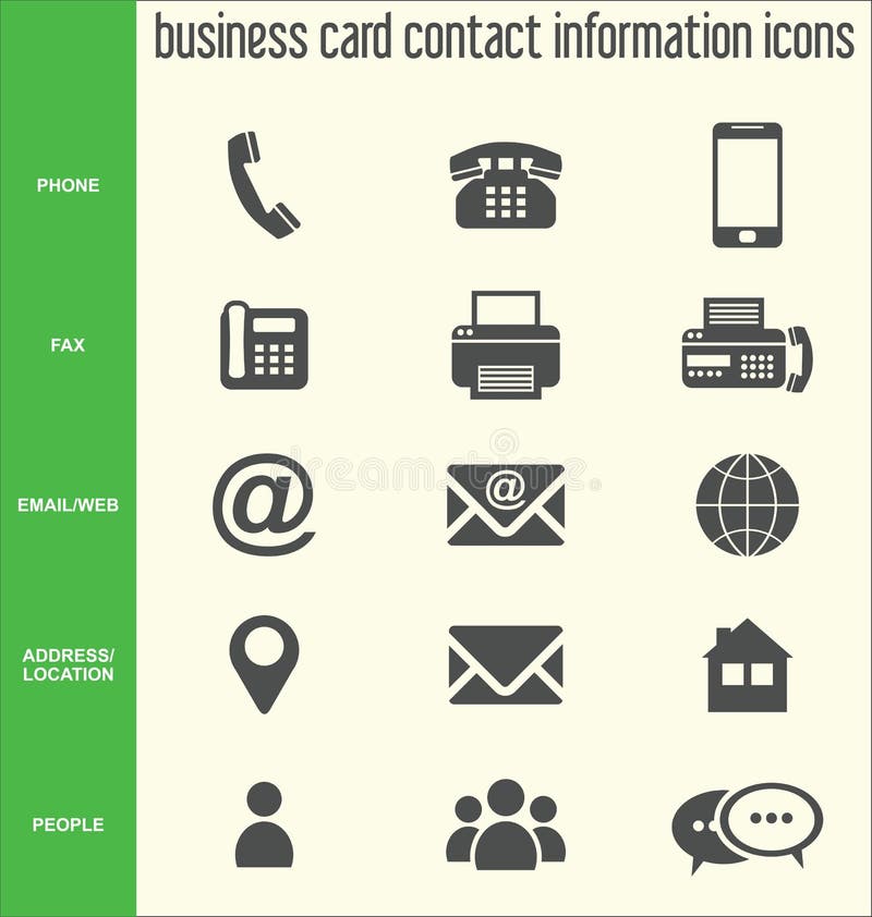 Business card contact information icons collection