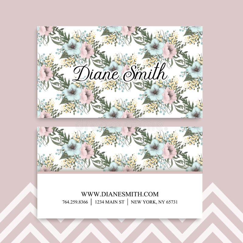 Business Card with Mint and Pink Flowers Stock Vector Illustration of