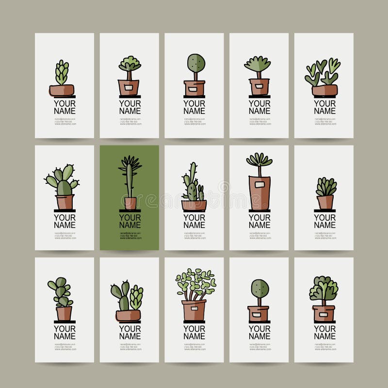 Business cards with cactus in pots, sketch for royalty free illustration Business cards with cactus in pots, sketch for royalty free illustration