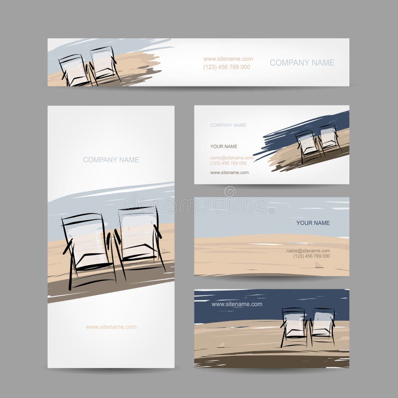 Business cards design, chairs on the beach stock illustration Business cards design, chairs on the beach stock illustration