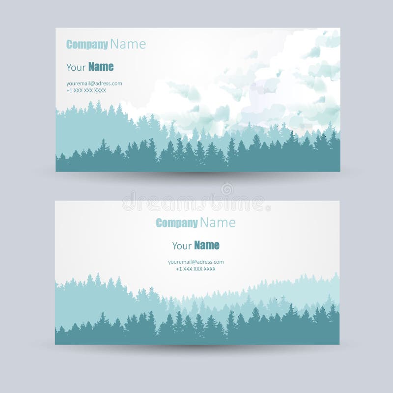 Business cards design with pine forest background