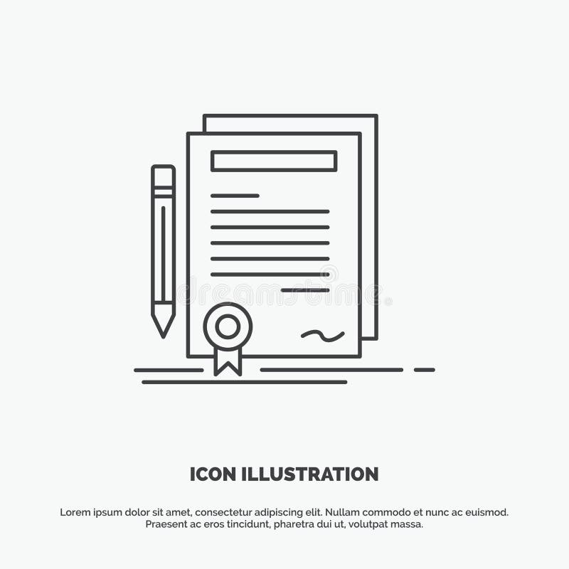 Business, certificate, contract, degree, document Icon. Line vector gray symbol for UI and UX, website or mobile application stock illustration Business, certificate, contract, degree, document Icon. Line vector gray symbol for UI and UX, website or mobile application stock illustration
