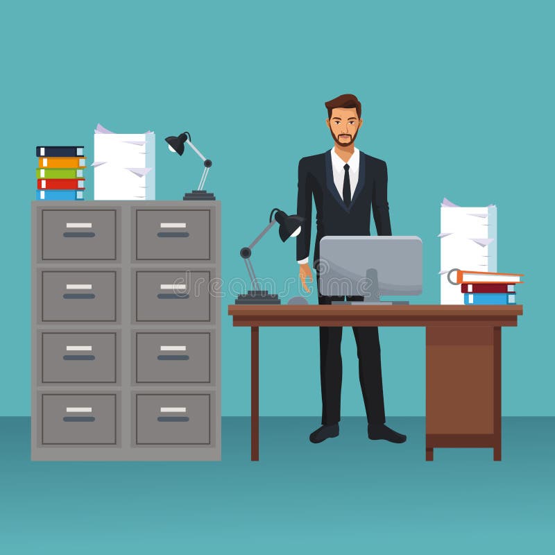 Business Character in Office Scenario Stock Vector Illustration of