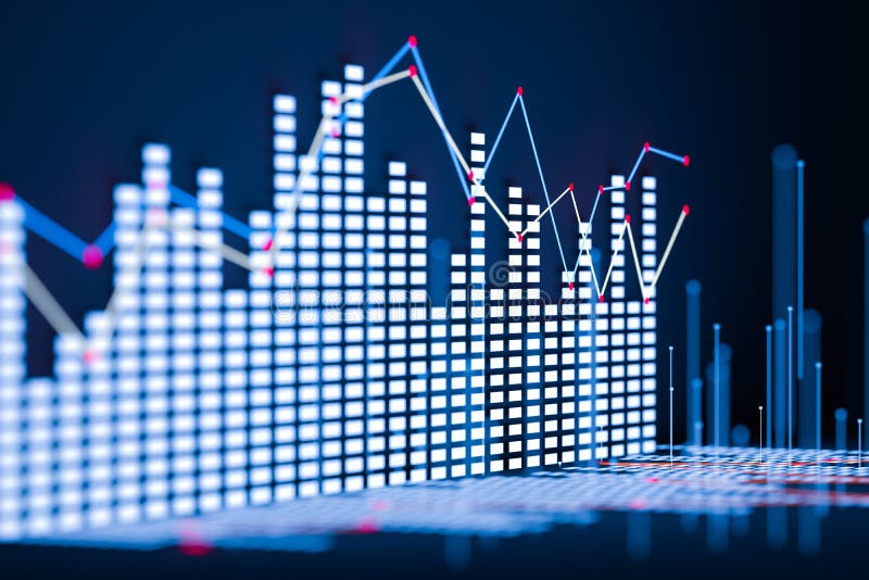 Business Chart with Line Graph, Bar Chart and Numbers on Dark ...