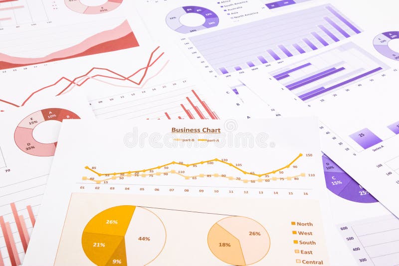 Business charts, data analysis, marketing report and educational stock images