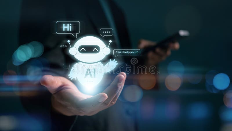 Chat de afaceri cu un inteligență inteligentă care utilizează un chatbot de inteligență artificială creat cu un robot Ai. răspunde vector illustration