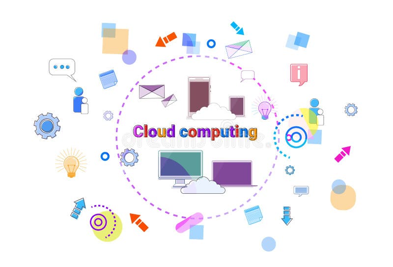 Business Cloud Computing Concept, Remote Data Storage Access Technology Banner royalty free illustration