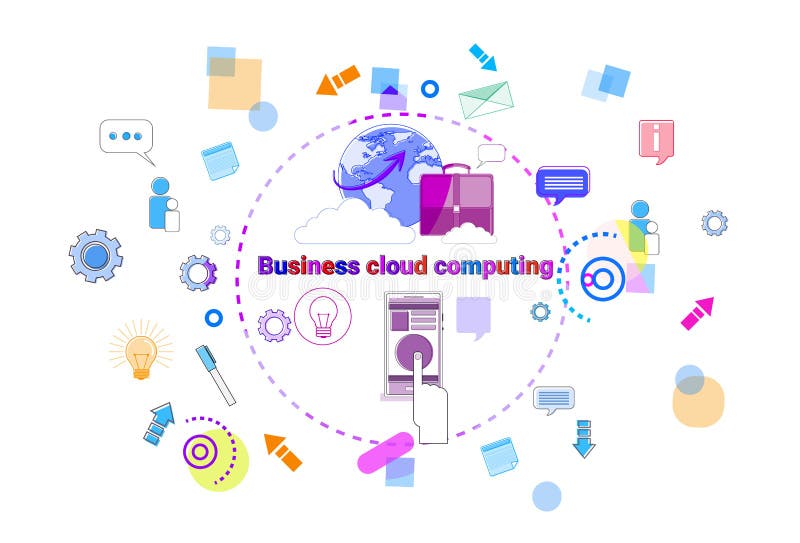 Business Cloud Computing Concept, Remote Data Storage Access Technology Banner stock illustration