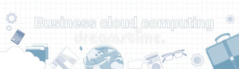 Business Cloud Computing Word On Squared Background Horizontal Banner Data Storage Concept royalty free illustration