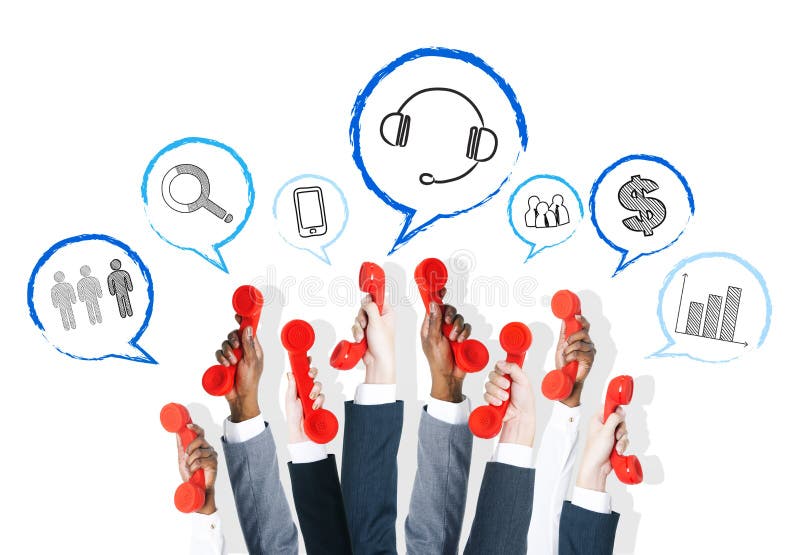 Business Communication Arms Raised With Telephone