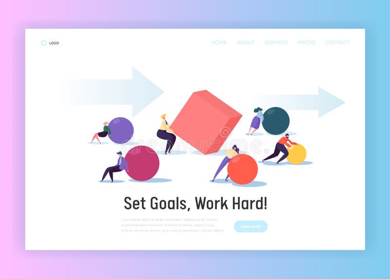 Business Competition Concept Landing Page. Corporate People Character Move Geometric Shapes for Teamwork