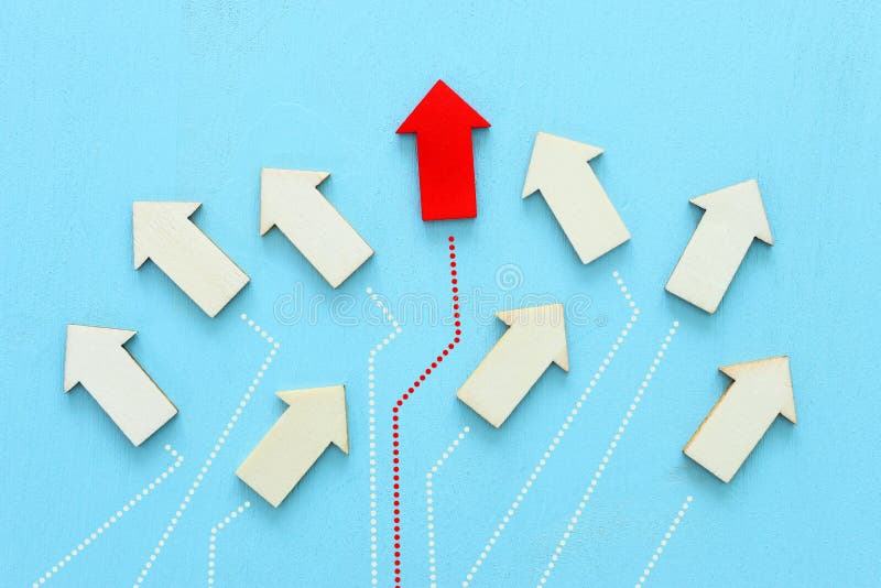 Business competition concept, red arrow leading the race stock photography