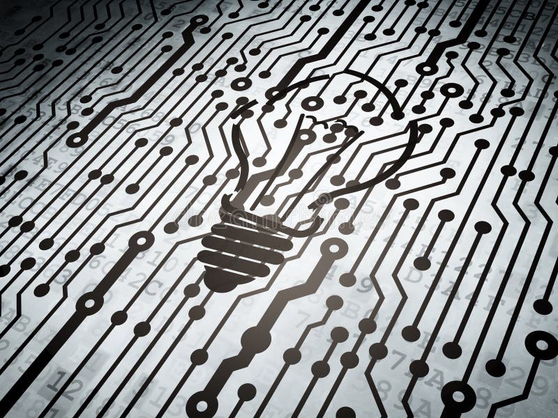 Business Concept Circuit Board with Light Bulb Stock Illustration